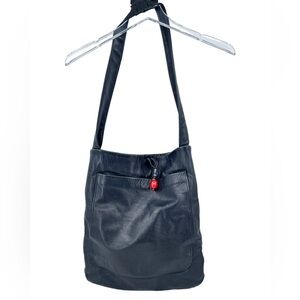 Pat Smiley Collection 90's Vintage Soft Black 100% Leather Multi-Pocket Tote